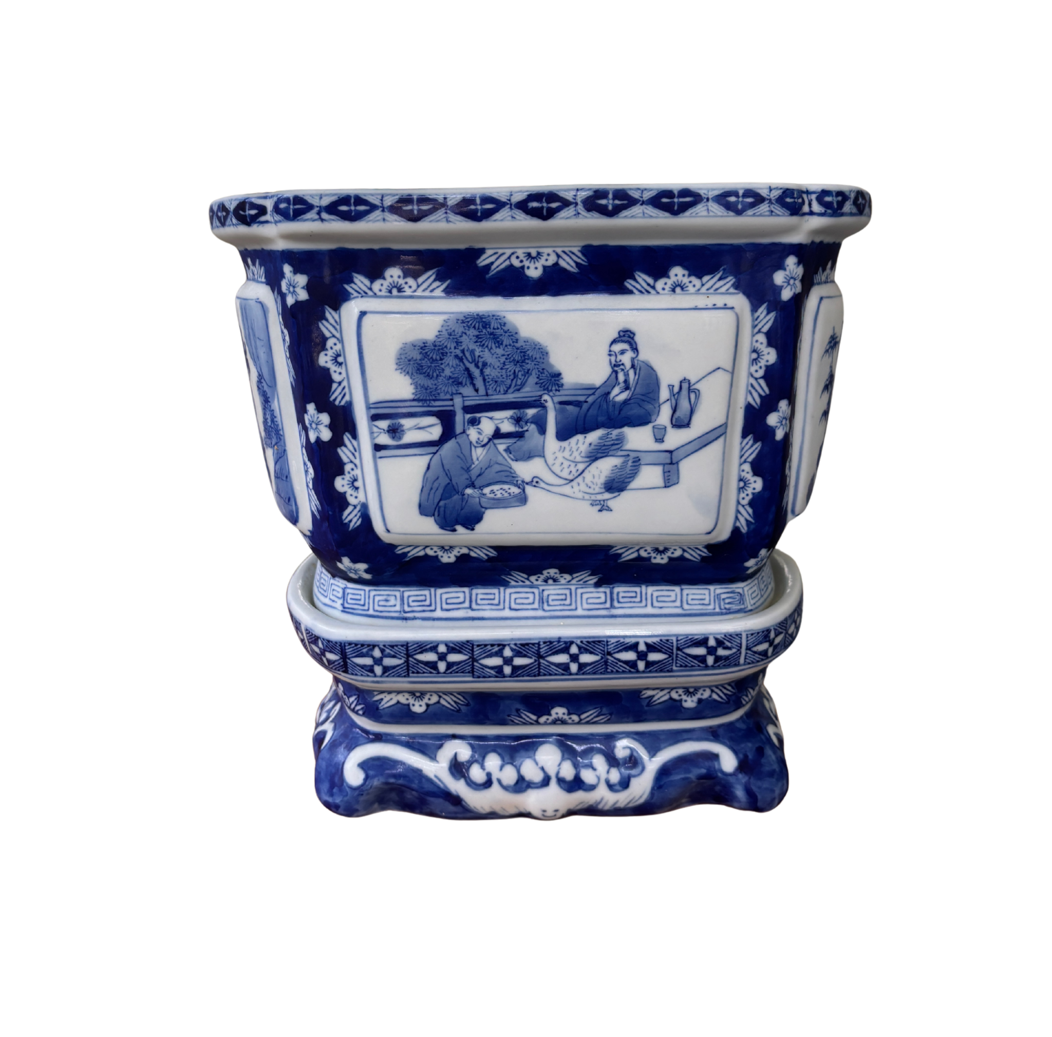 Blue & White Planter on Stand