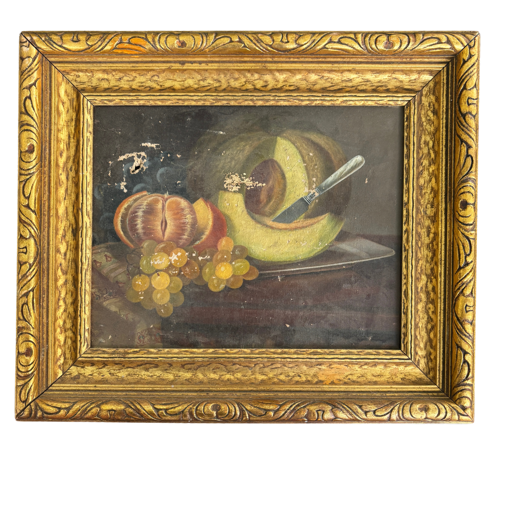 Antique Oil Still Life with Melon & Grapes