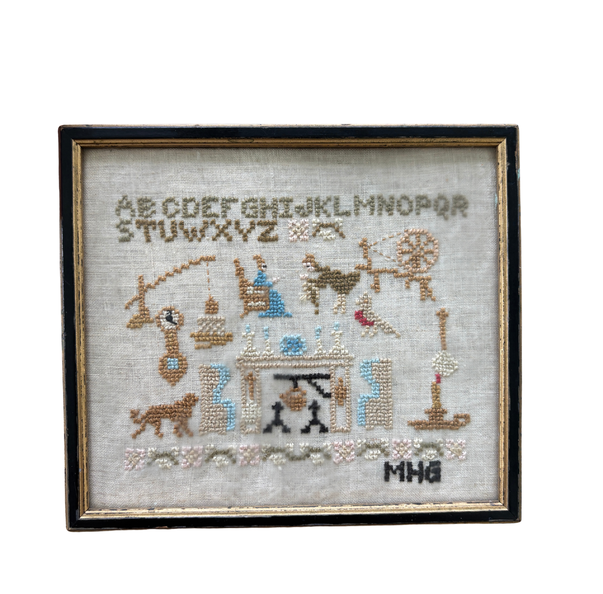 Vintage Framed Alphabet Sampler Needlepoint