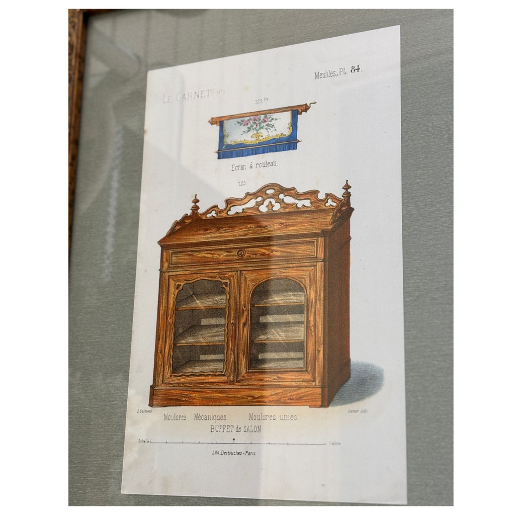 Pair of 19th Century French Furniture Lithographs, Custom Framed