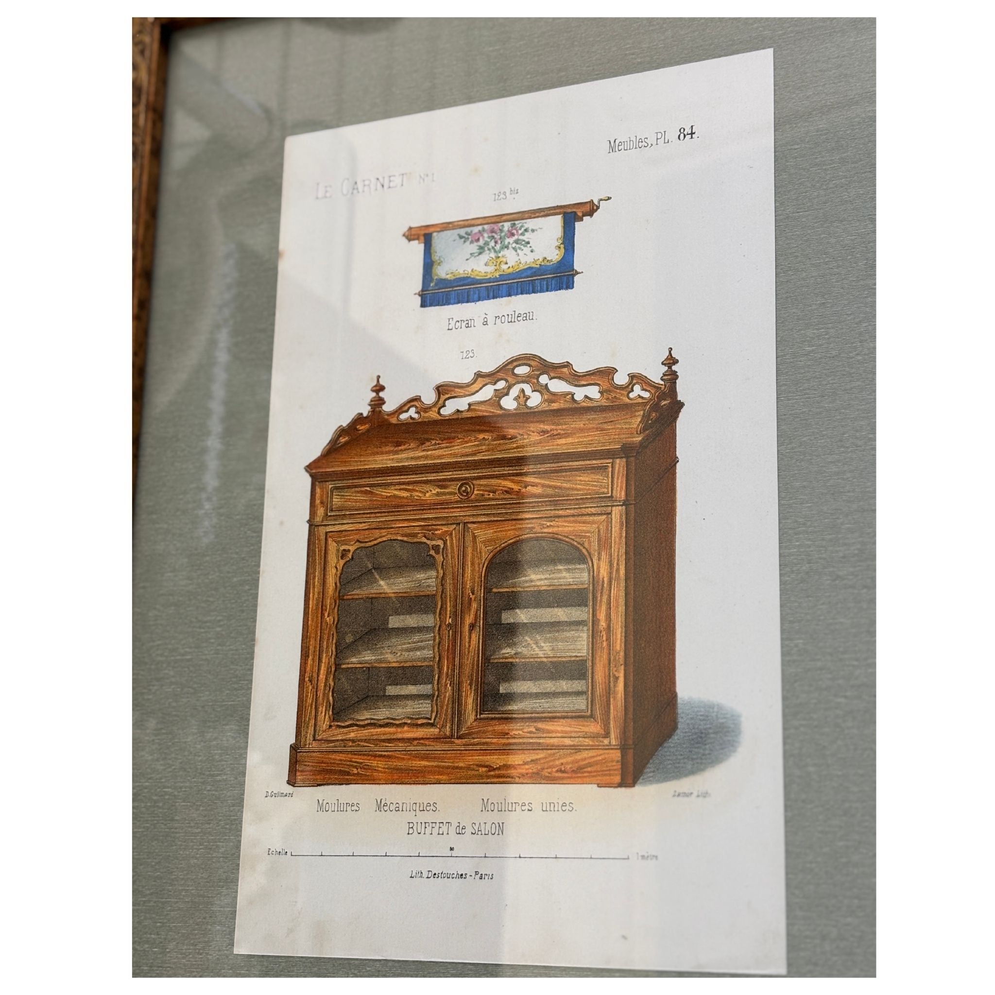 Pair of 19th Century French Furniture Lithographs, Custom Framed