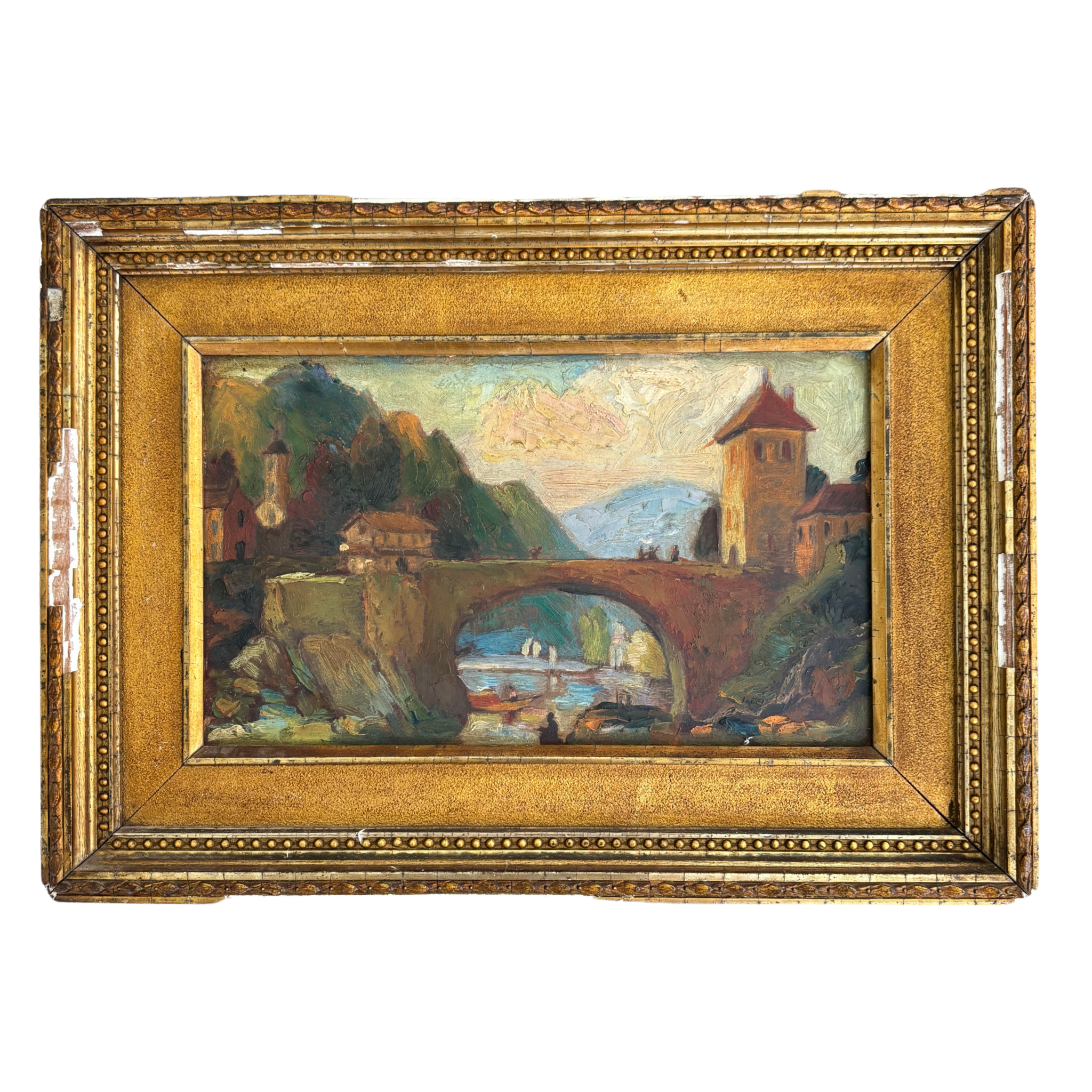 Early 20th Century European Village Oil Painting