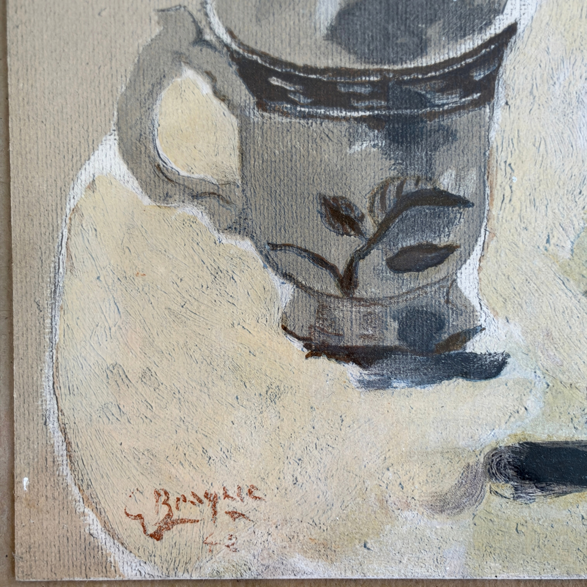 Vintage Signed Grapes & Cup Still Life Oil Painting