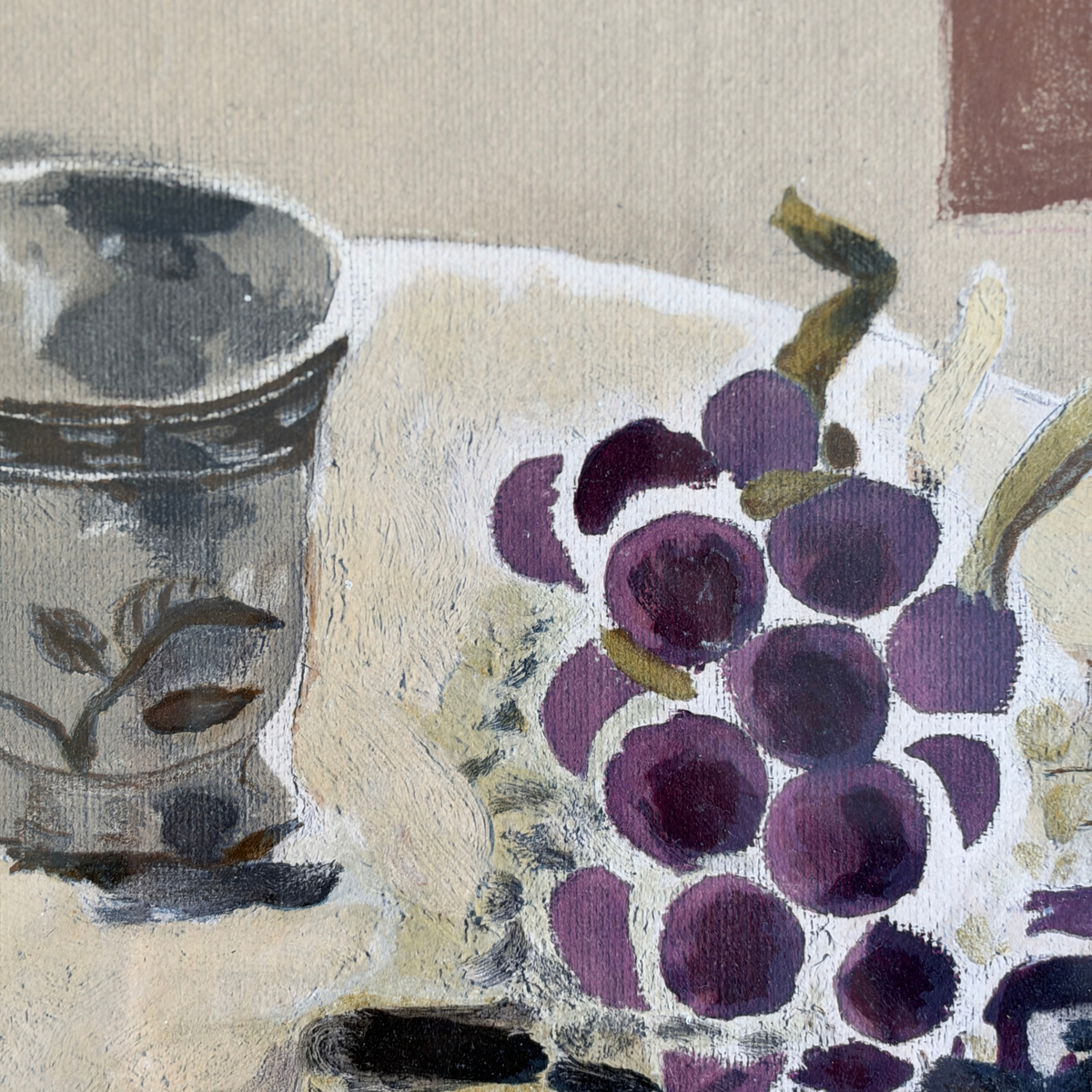 Vintage Signed Grapes & Cup Still Life Oil Painting