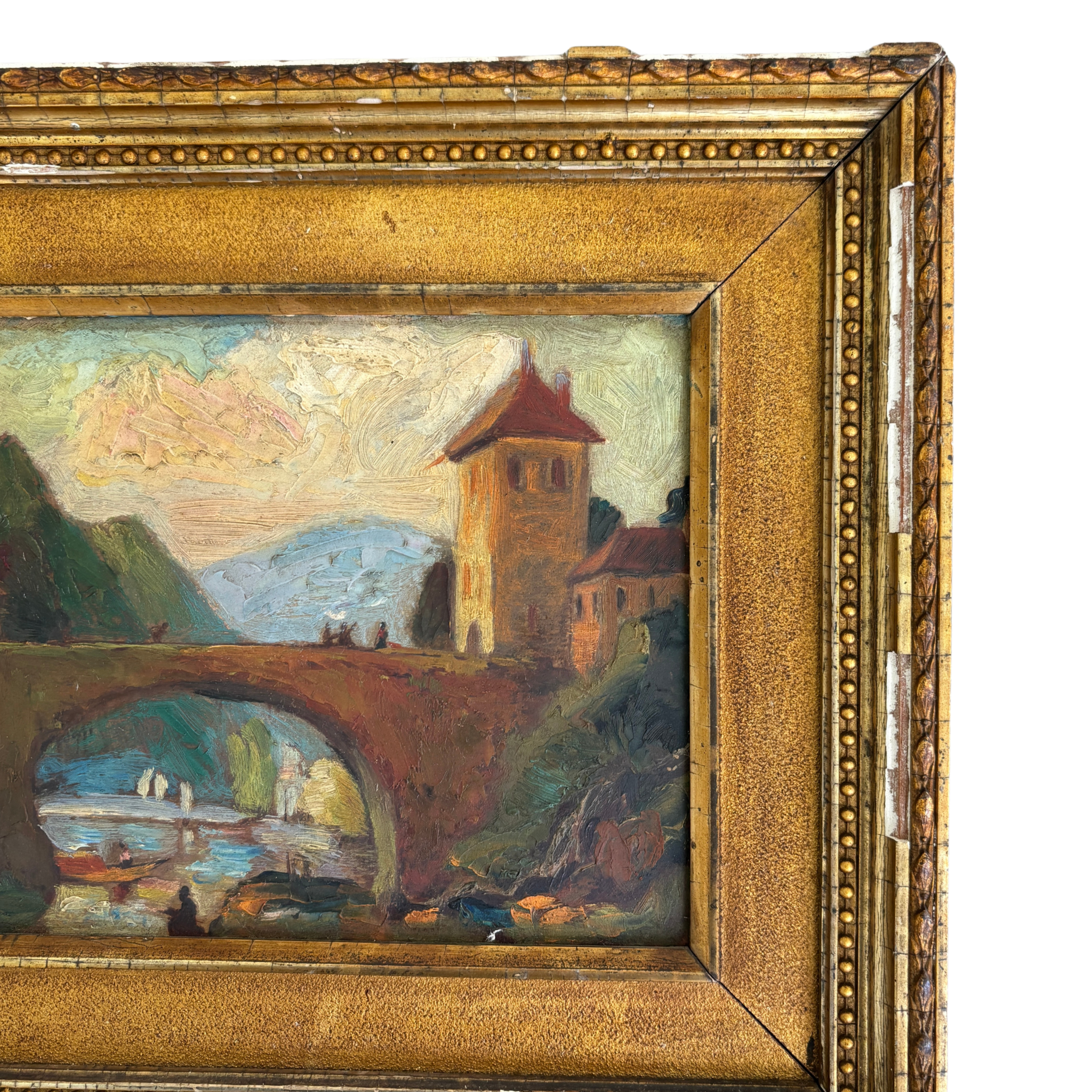 Early 20th Century European Village Oil Painting