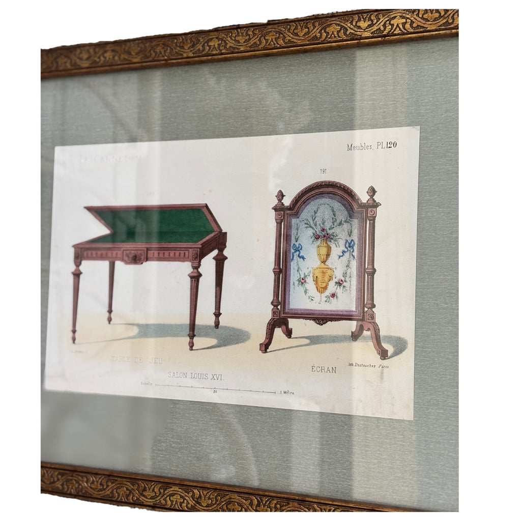 Pair of 19th Century French Furniture Lithographs, Custom Framed