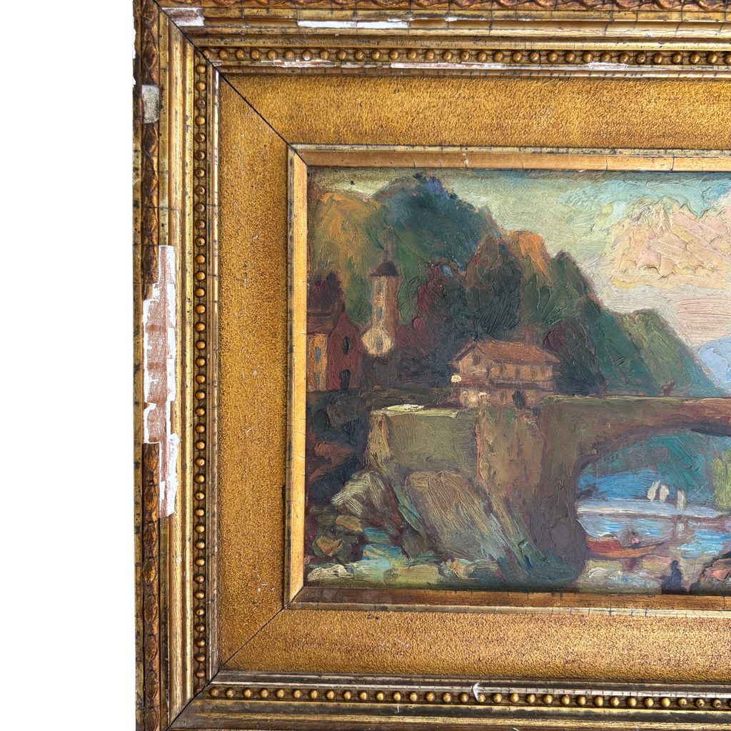 Early 20th Century European Village Oil Painting