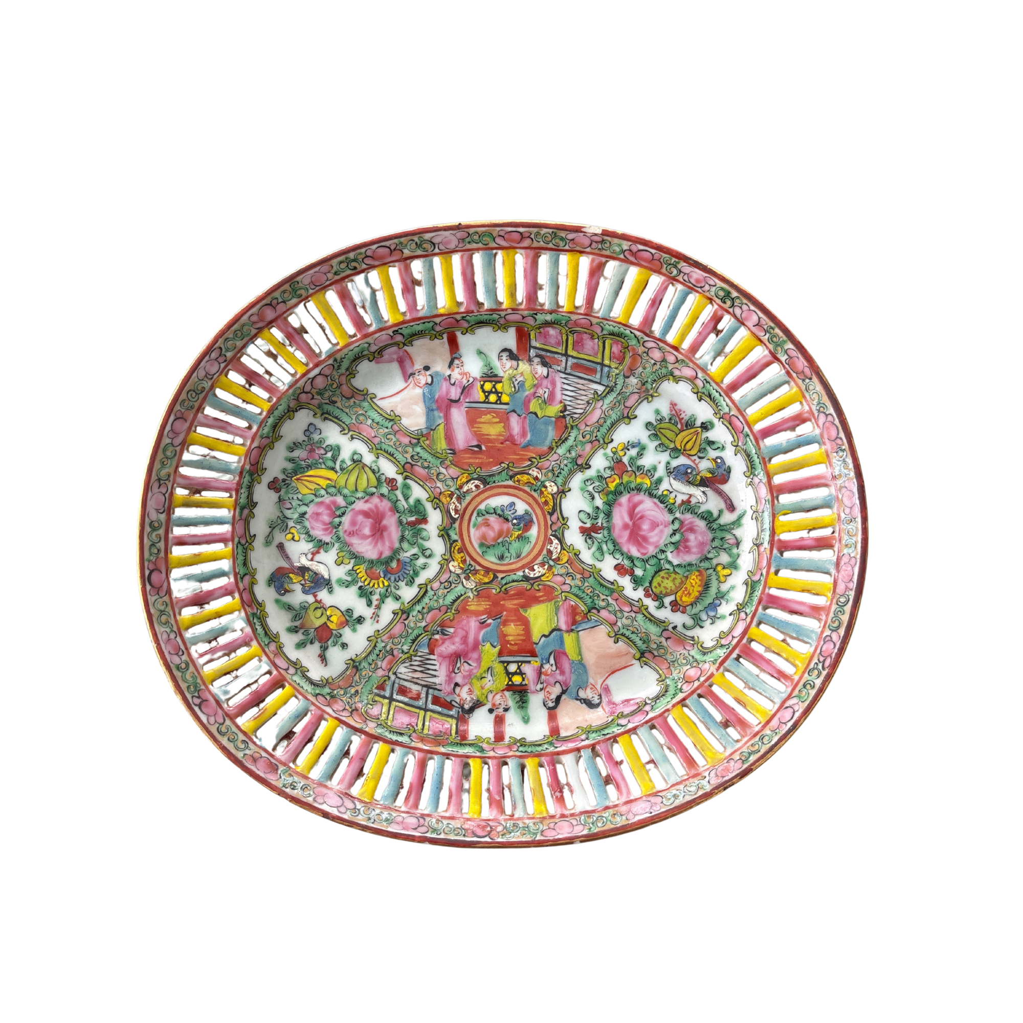20th Century Reticulated Rose Medallion Basket and Platter