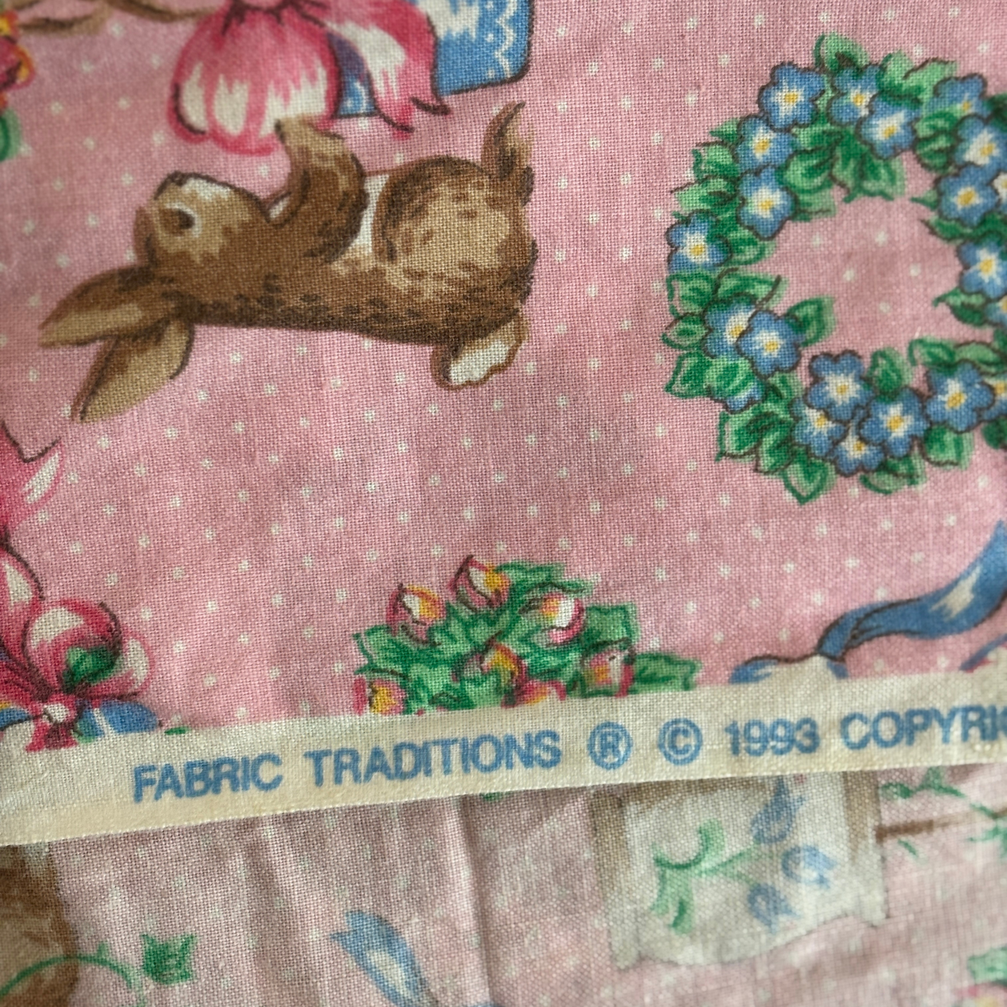 Pink Bunny Fabric Remnant