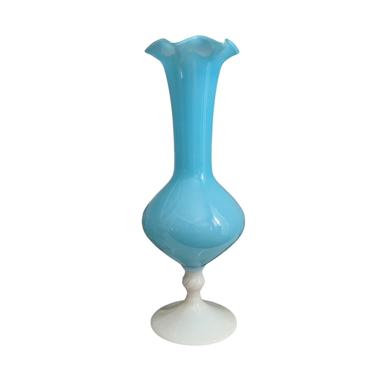 16 in Vintage Blue & White Opaline Glass Vase