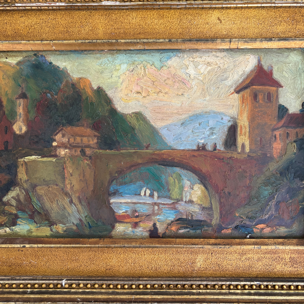 Early 20th Century European Village Oil Painting