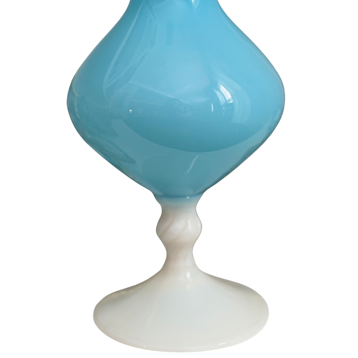 16 in Vintage Blue & White Opaline Glass Vase