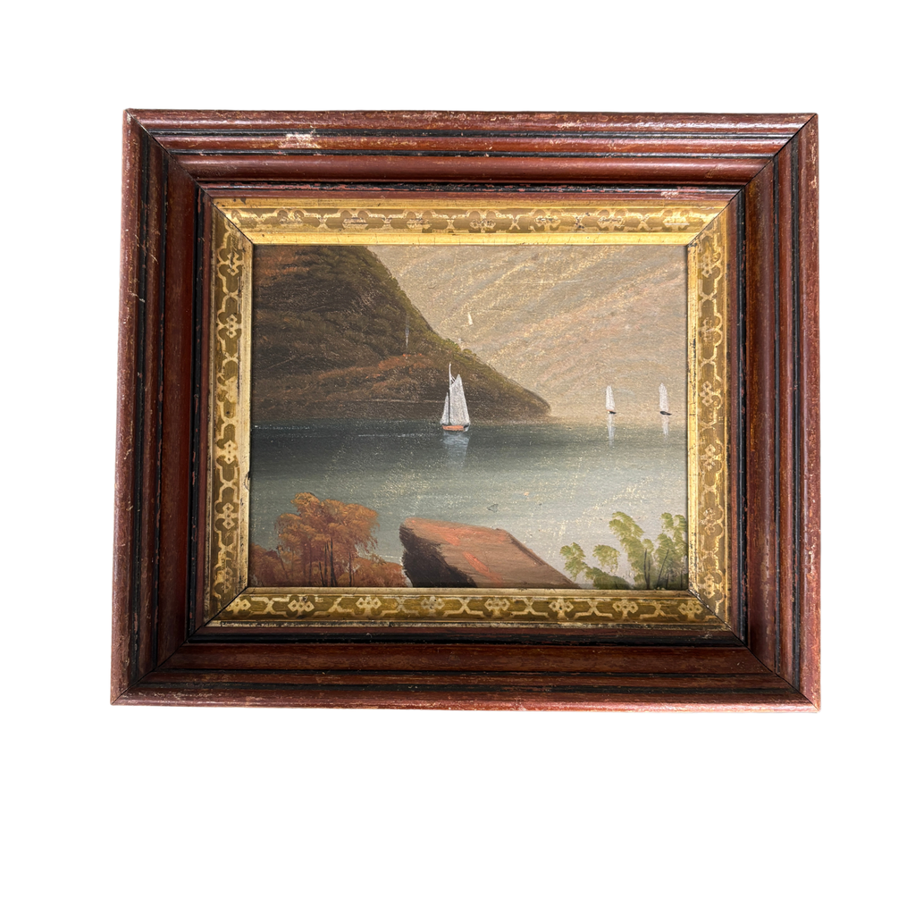 Antique Sailboat Oil Painting