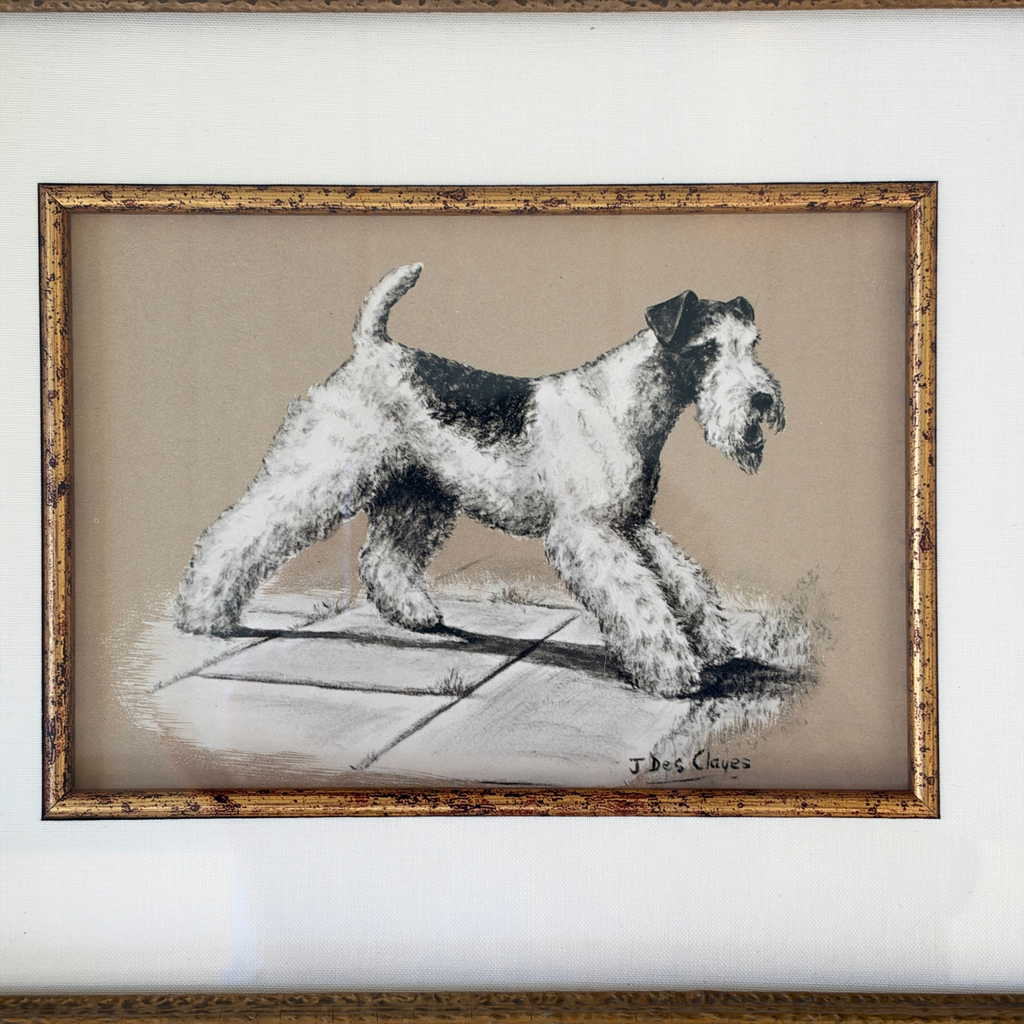 Vintage Wire Fox Terrier Bookplate in Ornate Gilt Frame