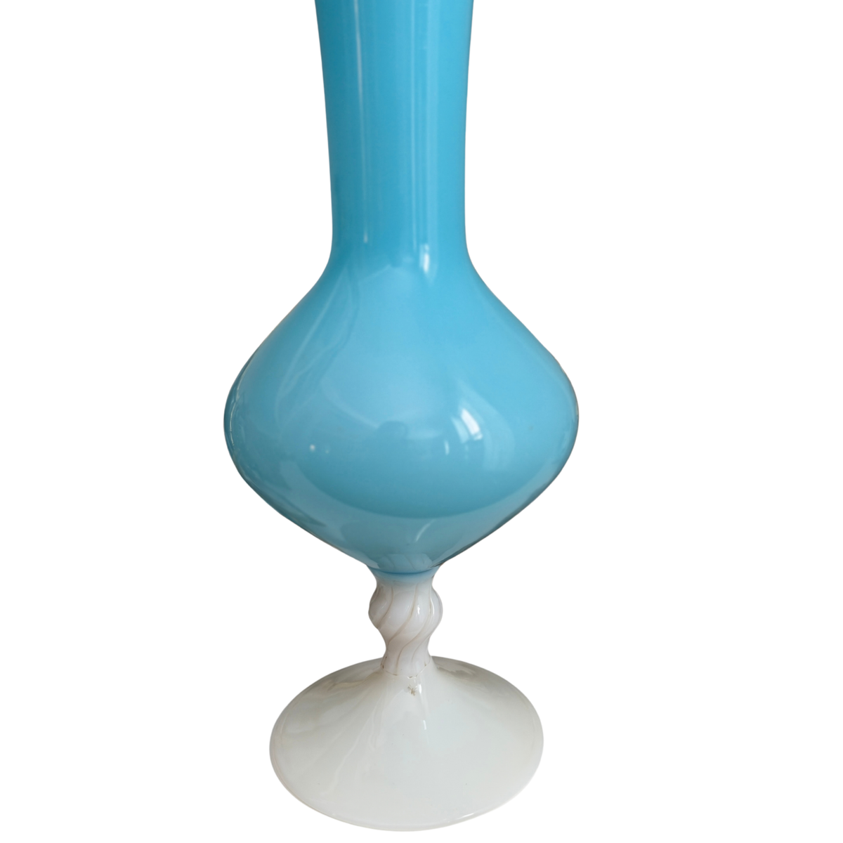 16 in Vintage Blue & White Opaline Glass Vase