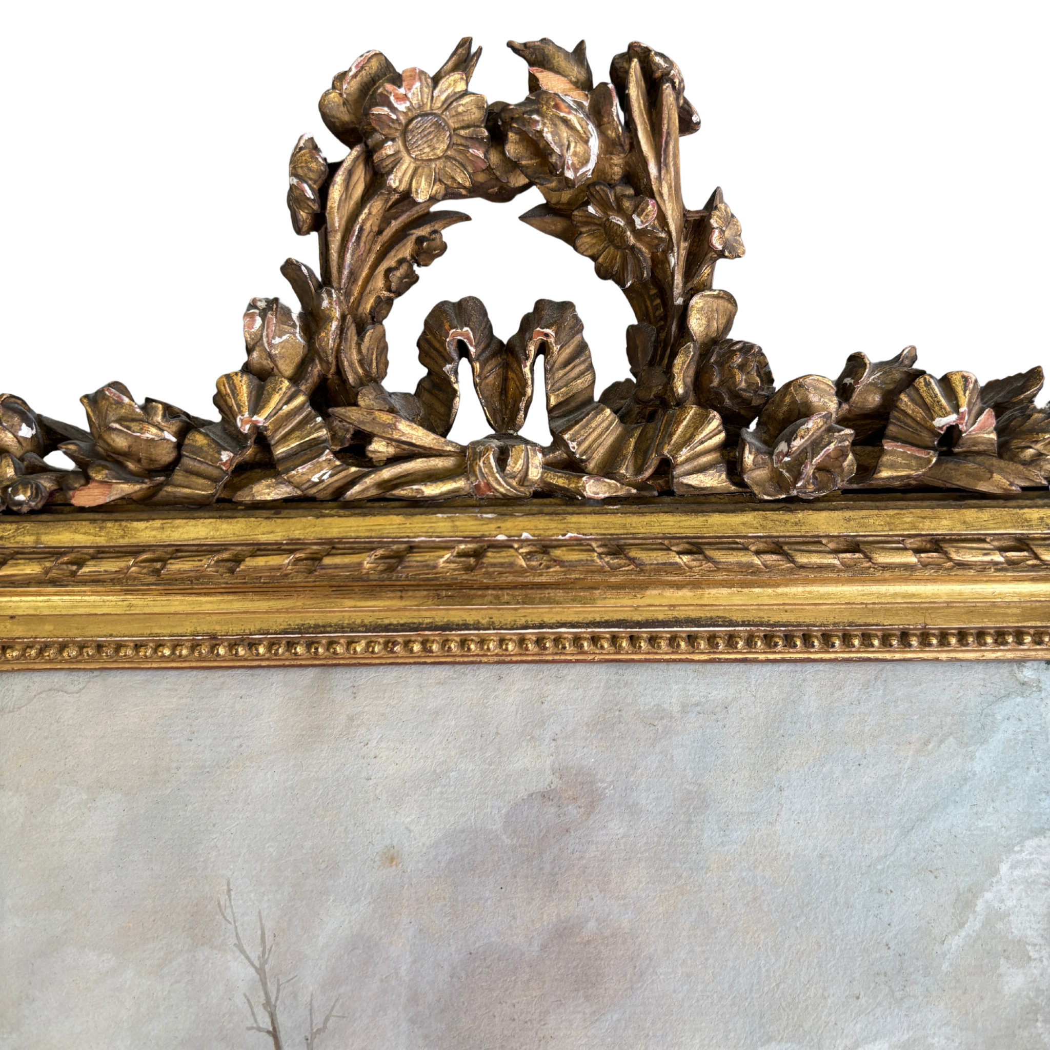 Antique European Pastoral Landscape in Carved Giltwood Frame