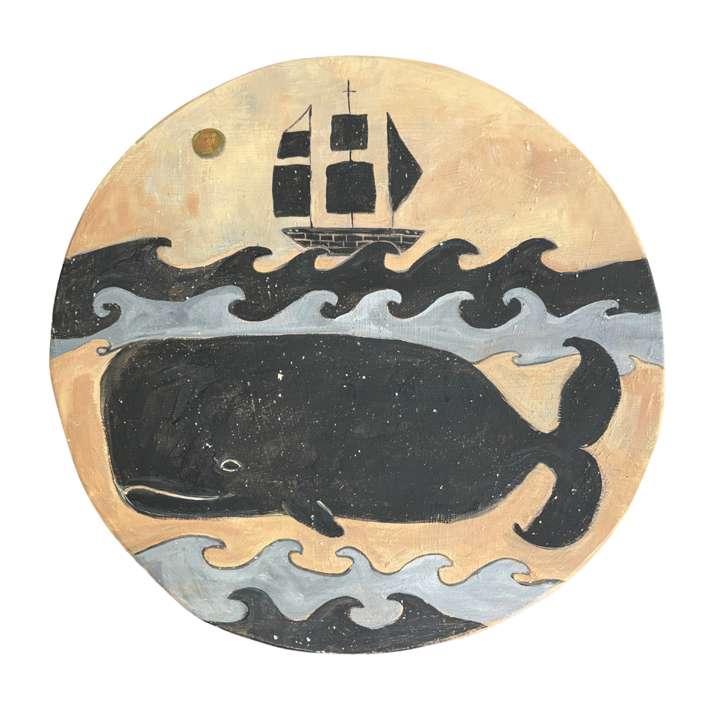 Original Melinda Kirkpatrick Round Folk Art Whale Painting