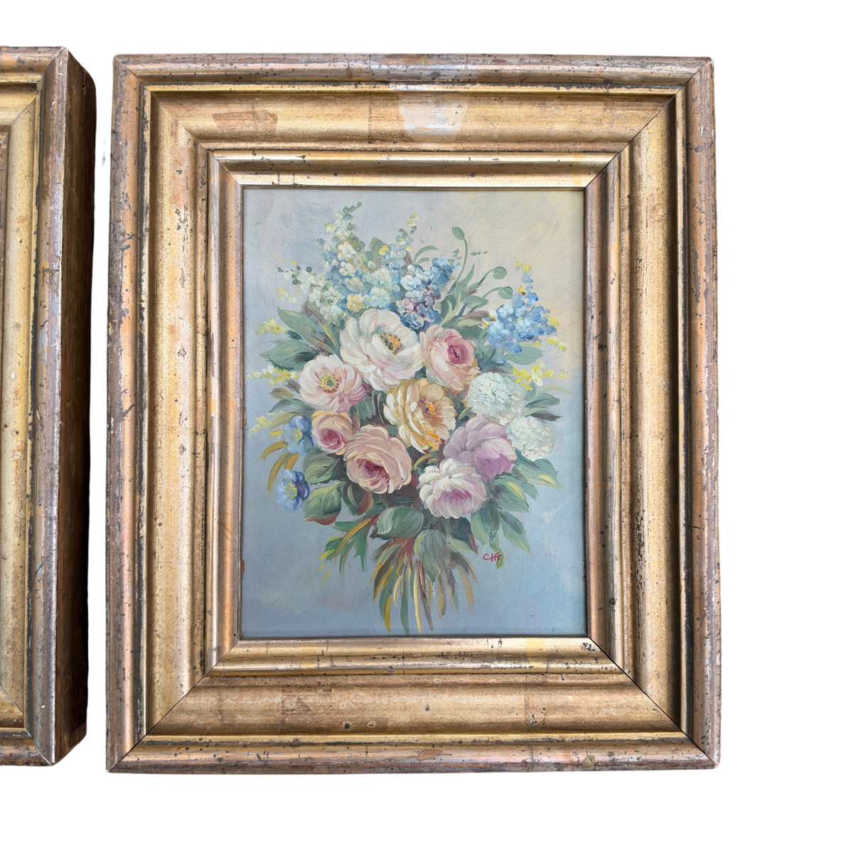 Pair of Framed Antique Austrian Floral Oil Paintings on Copper.