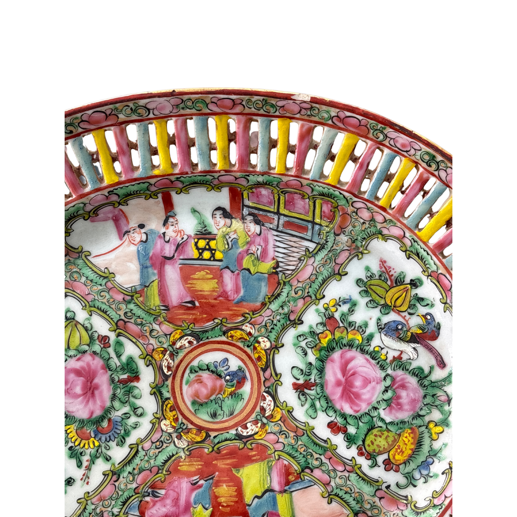 20th Century Reticulated Rose Medallion Basket and Platter