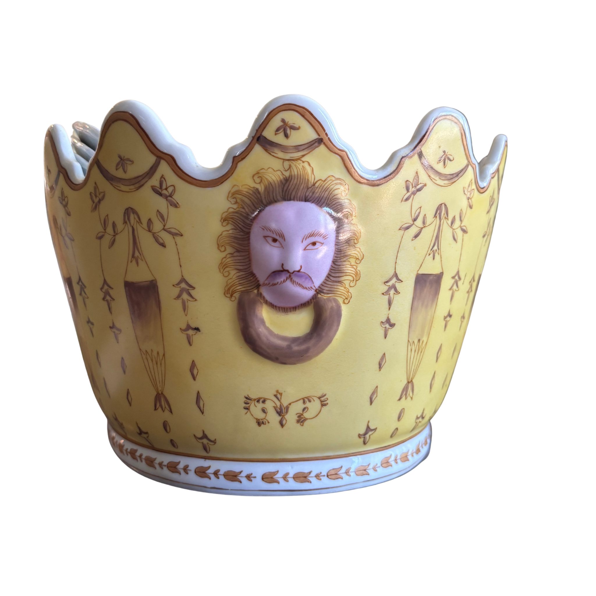 Yellow and Hot Pink Chinoiserie Cachepot
