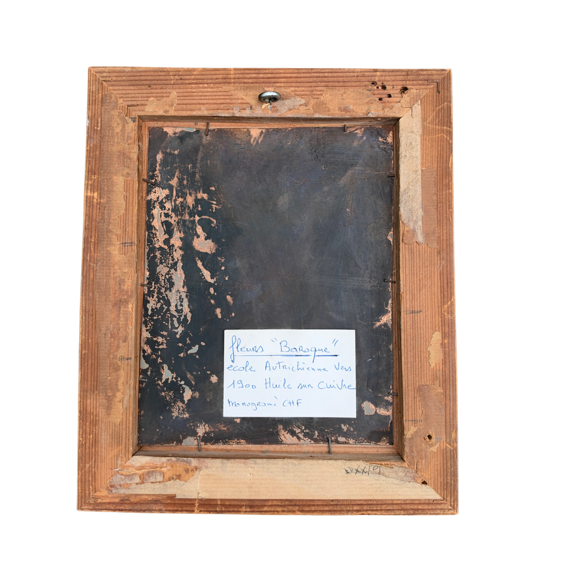 Pair of Framed Antique Austrian Floral Oil Paintings on Copper.