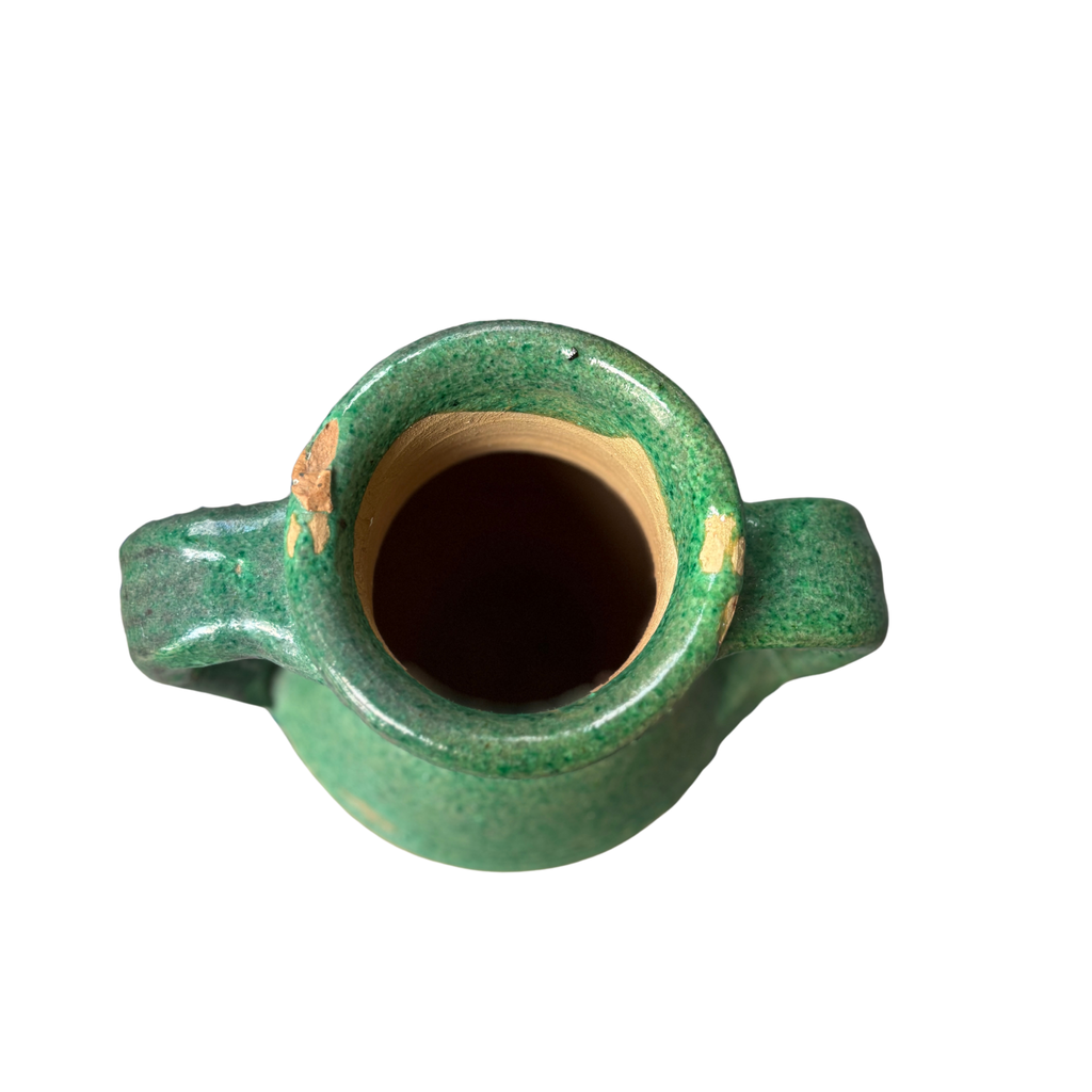 Antique European Green-Glazed Terracotta Two-Handled Jar