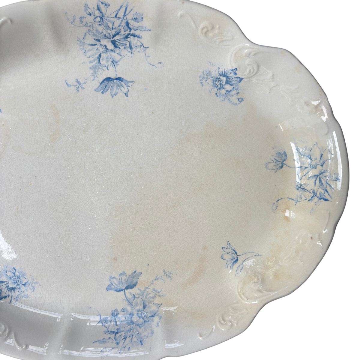 Antique American Blue Floral Transferware Platter