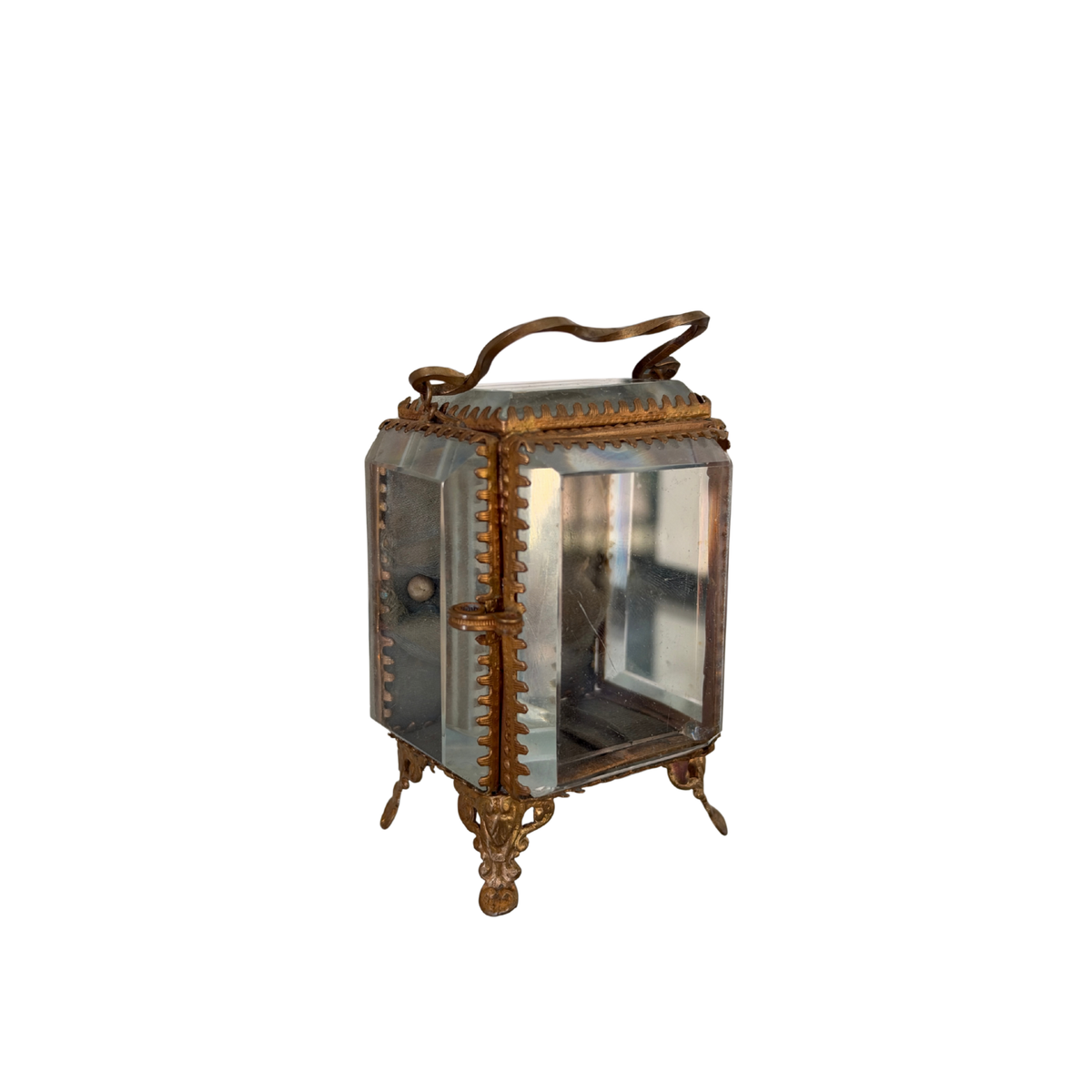 Antique French Beveled Glass Pocket Watch Display Case