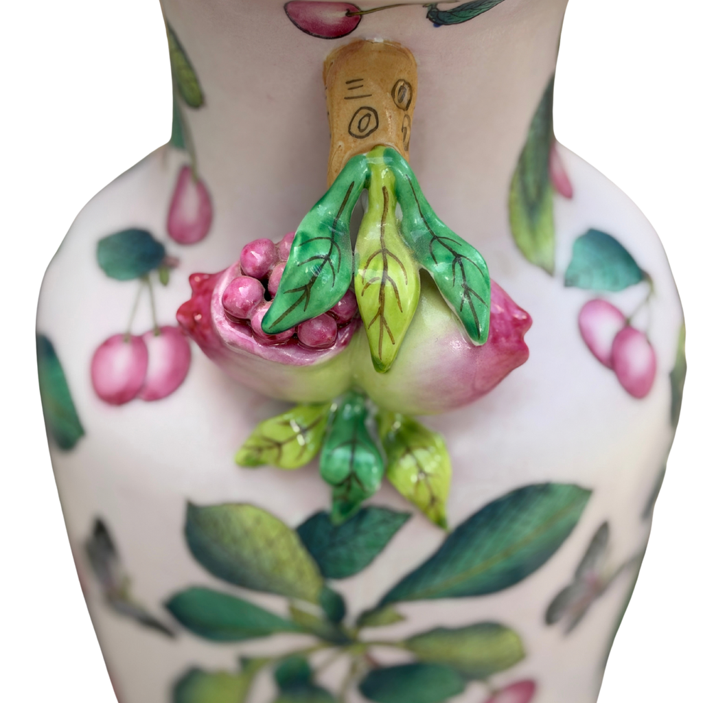Vintage Andrea by Sadek Cherry & Butterfly Porcelain Vase with Stand