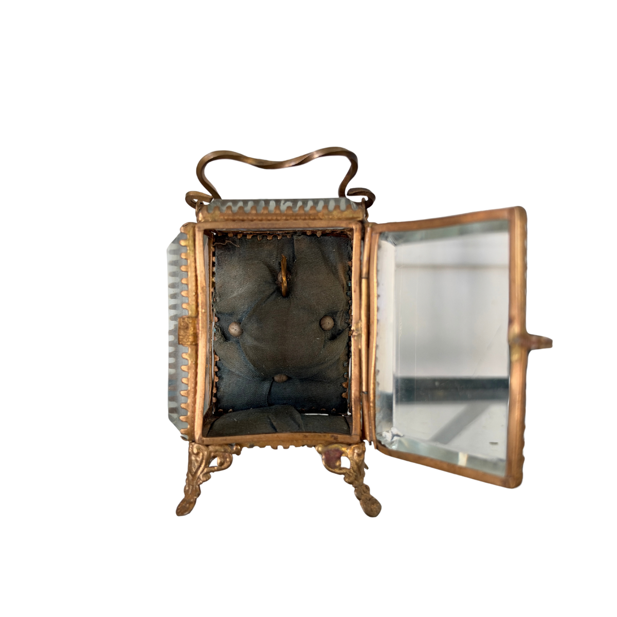 Antique French Beveled Glass Pocket Watch Display Case
