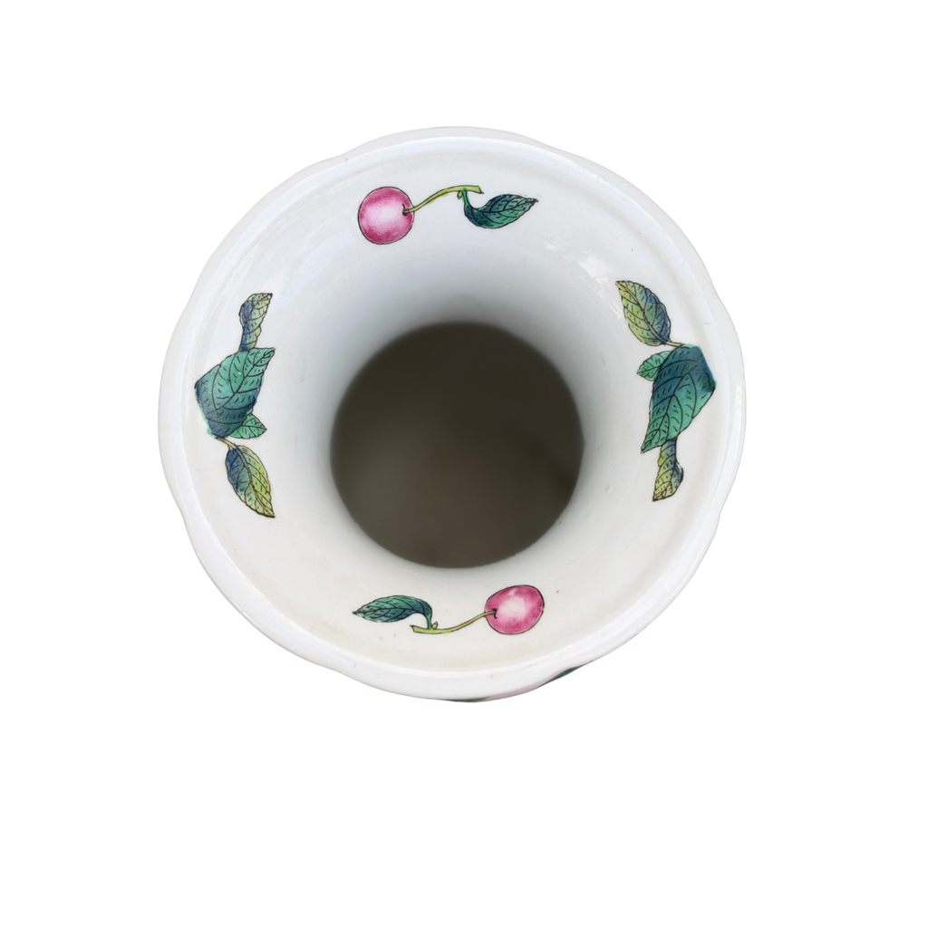Vintage Andrea by Sadek Cherry & Butterfly Porcelain Vase with Stand