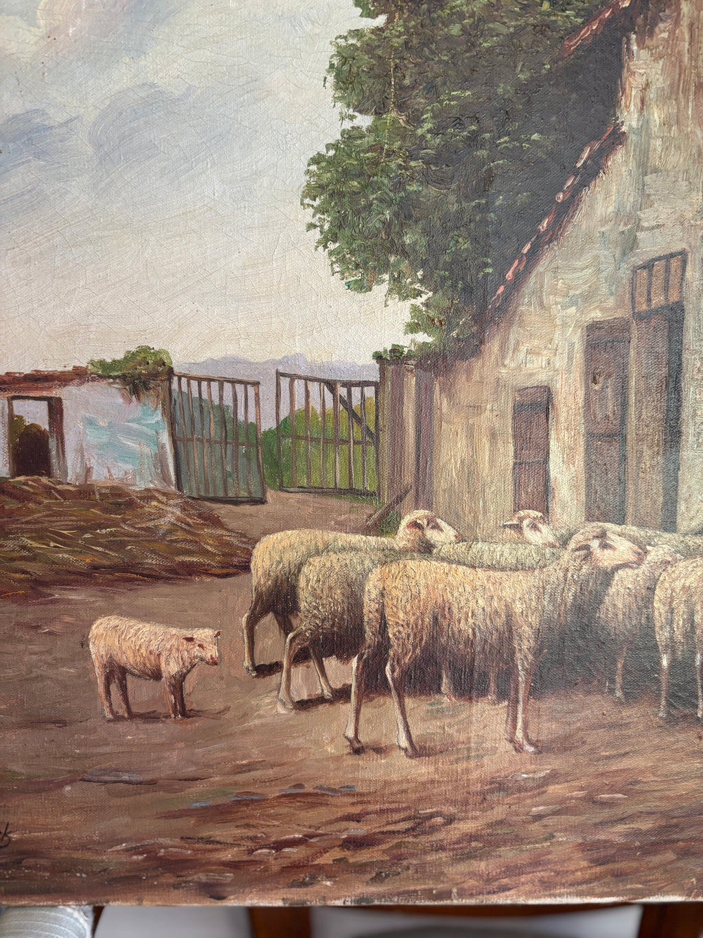 Early 20th century pastoral sheep oil painting