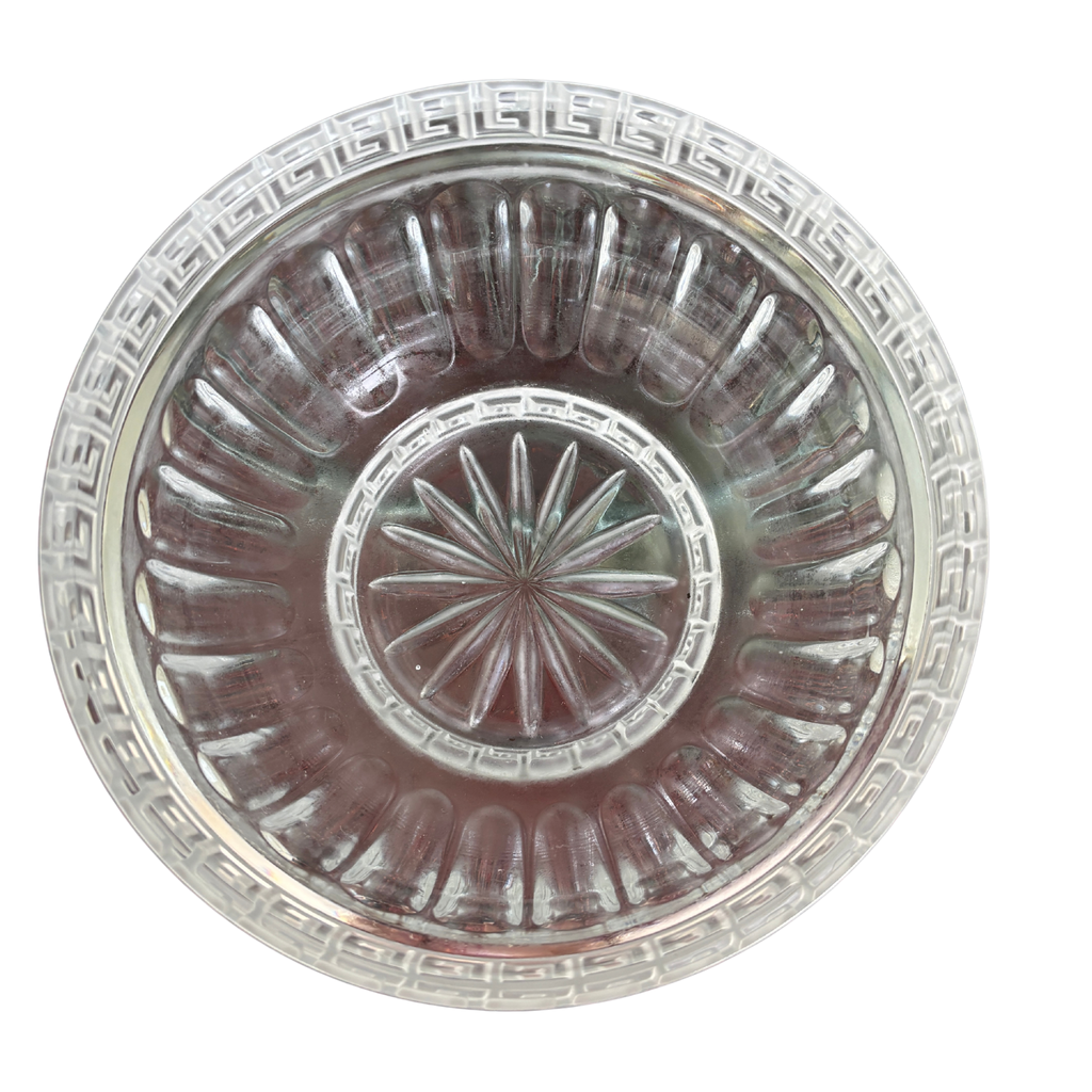 Vintage Crystal Greek Key Centerpiece Bowl