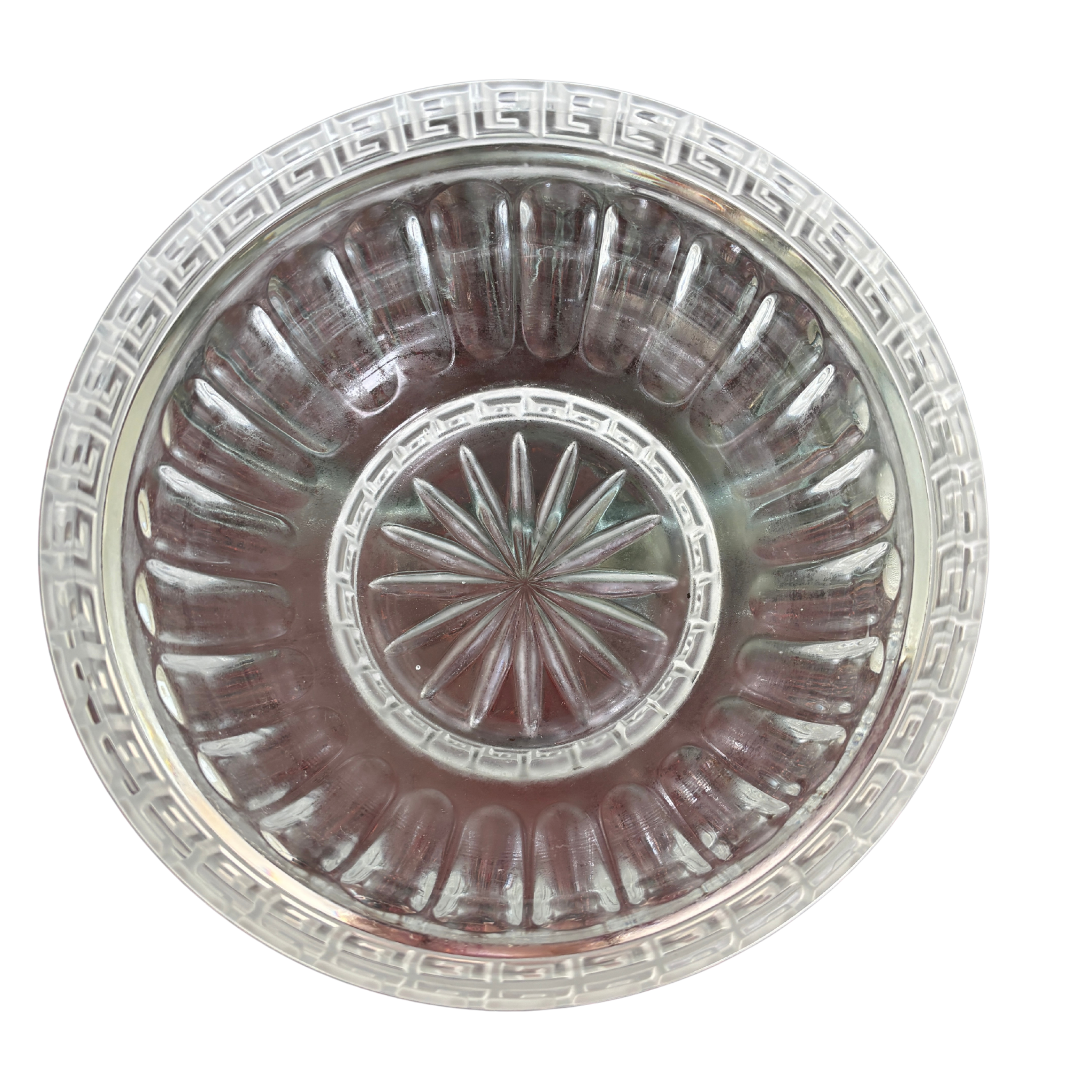 Vintage Crystal Greek Key Centerpiece Bowl
