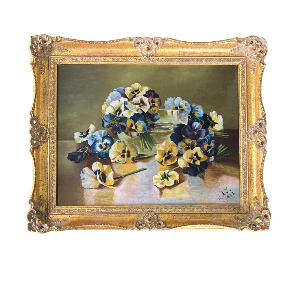 Antique Pansies Still Life Oil Painting