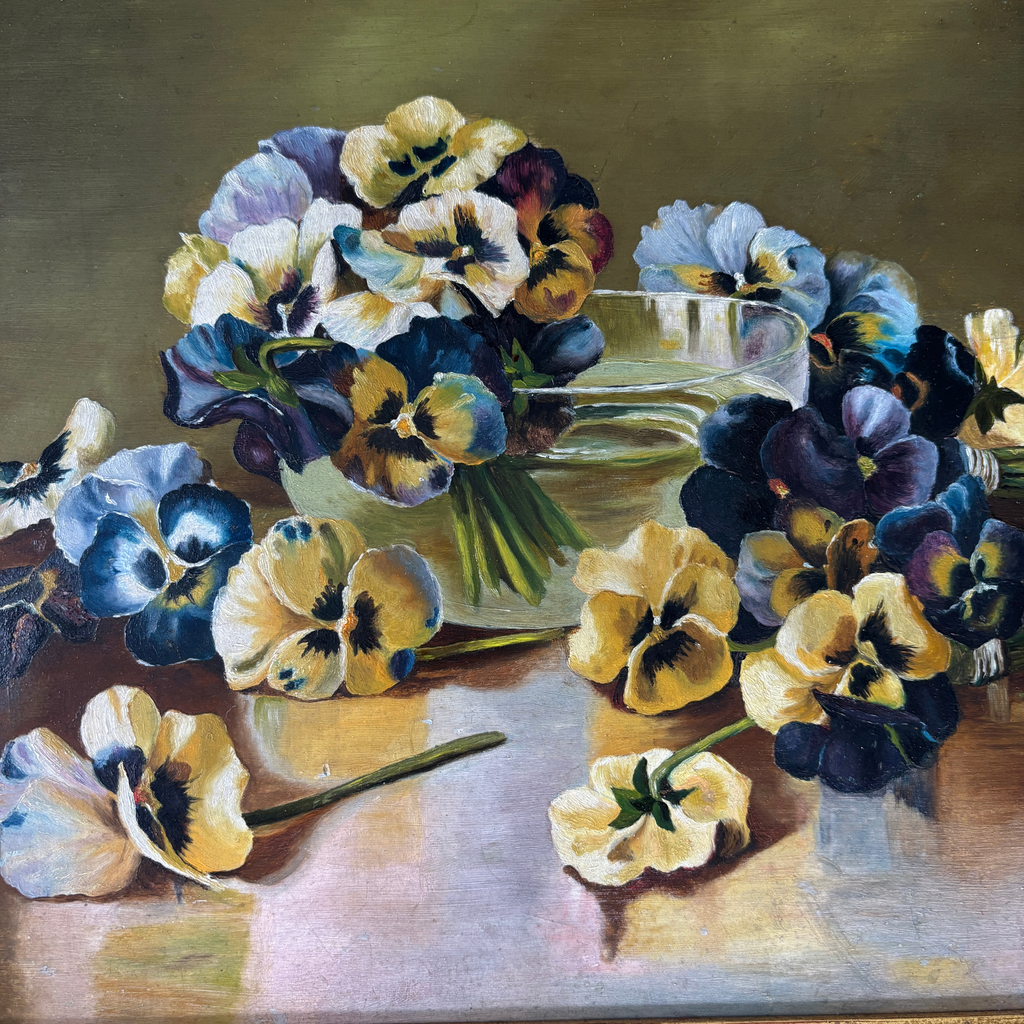 Antique Pansies Still Life Oil Painting