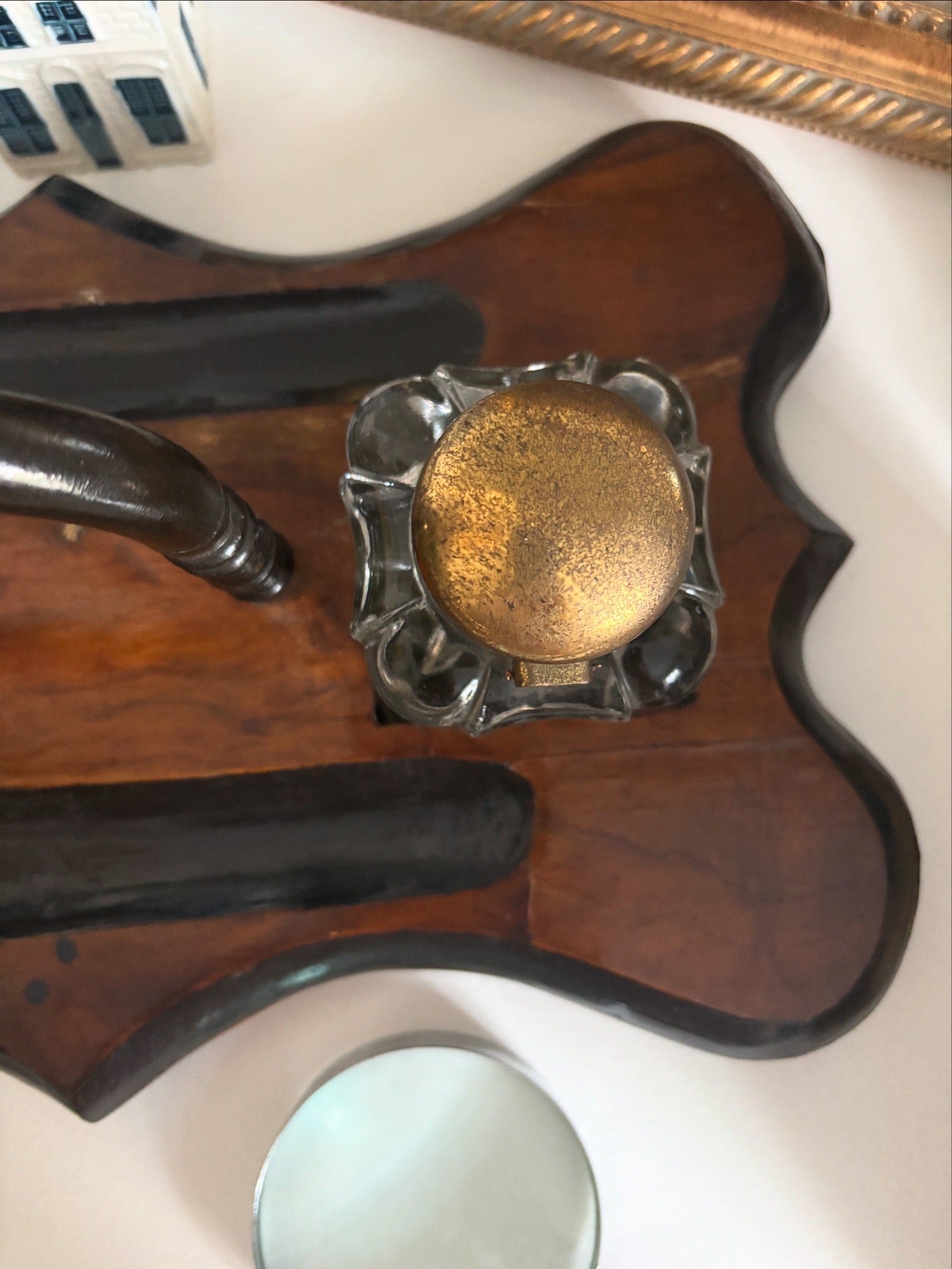 Antique Walnut & Brass Double Inkwell