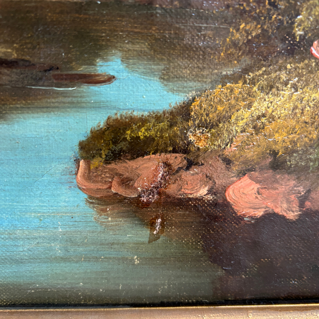 Large Antique European Ruins Landscape Oil Painting, Free Shipping