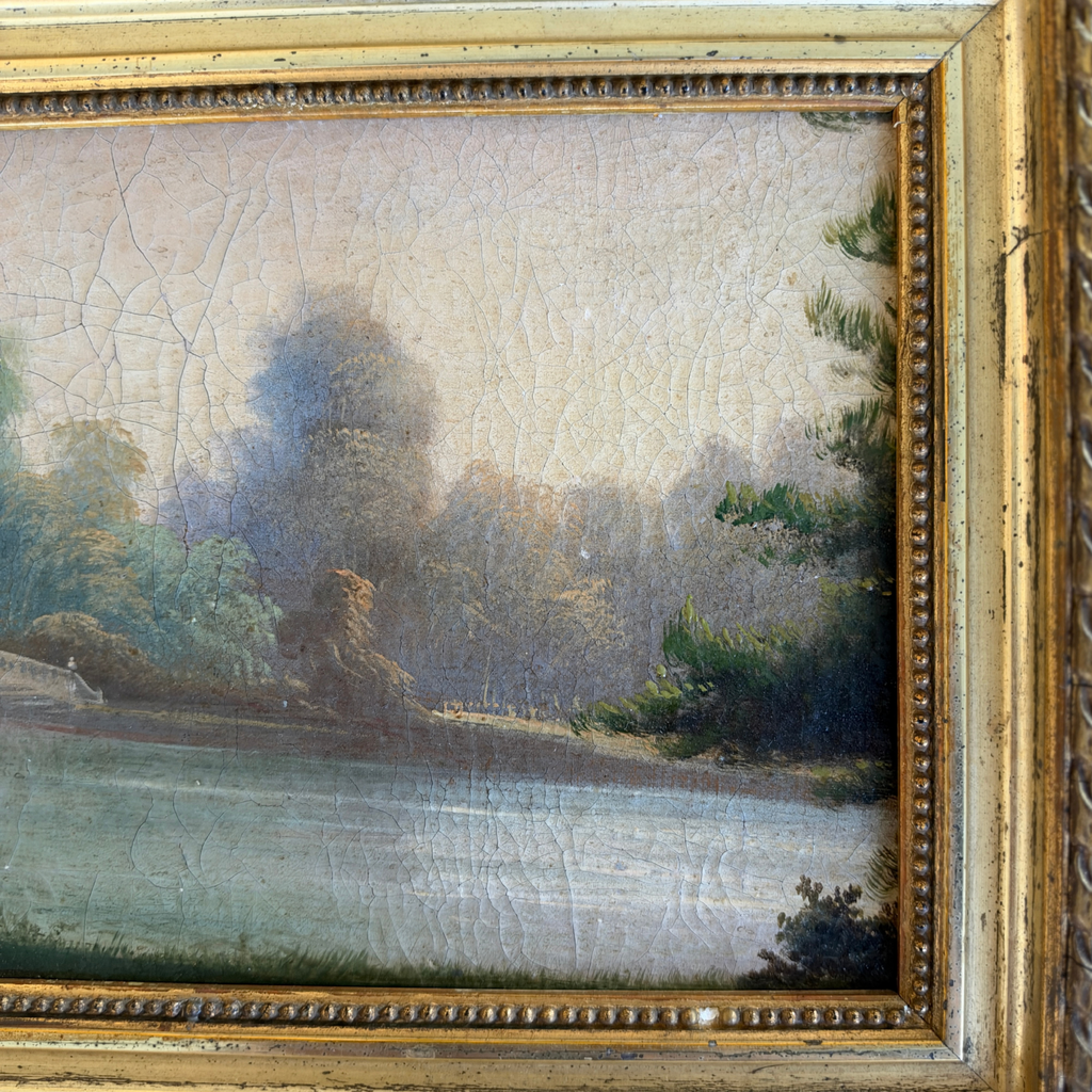 Antique Framed Oil Painting of a Castle on the Water