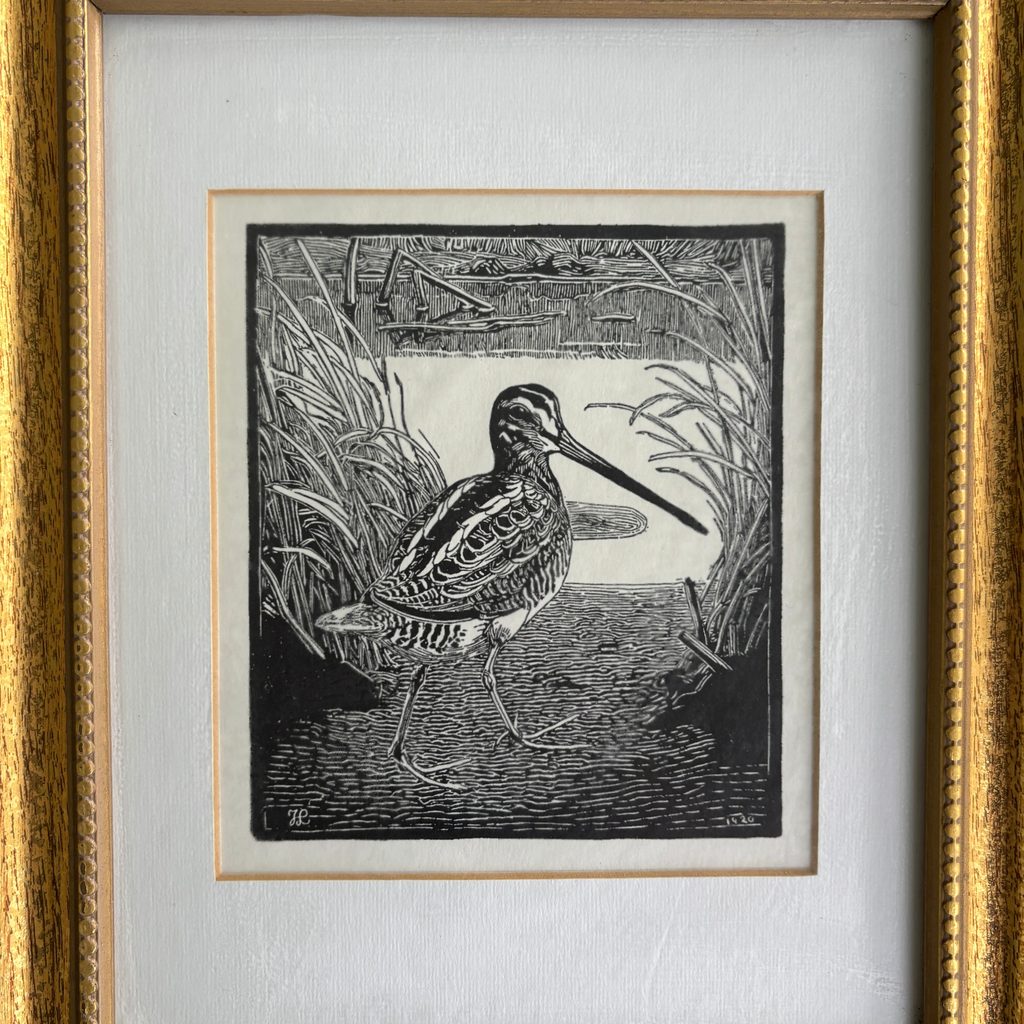 Johannes Larsen Black & White Snipe Woodcut Print