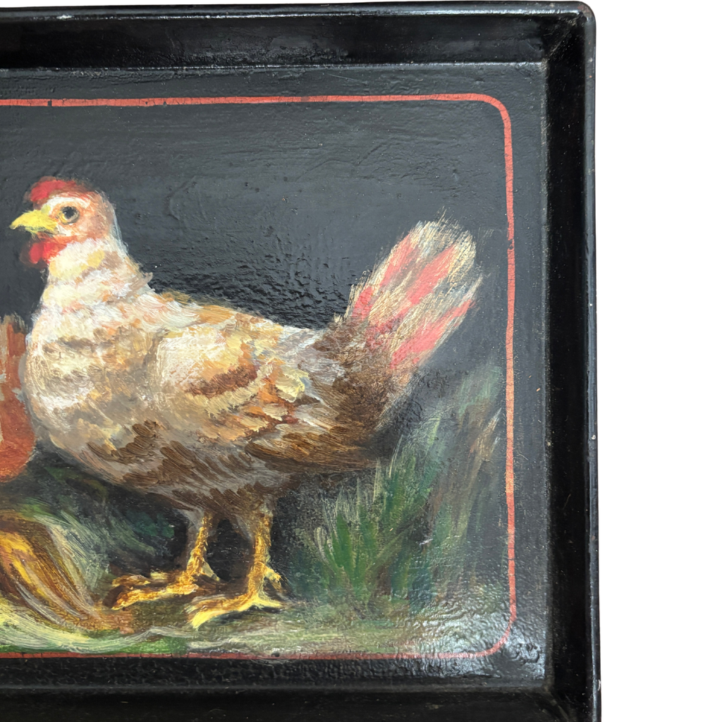 Contemporary Handpainted Chickens on Metal Tray by Stuart Taylor Rabb