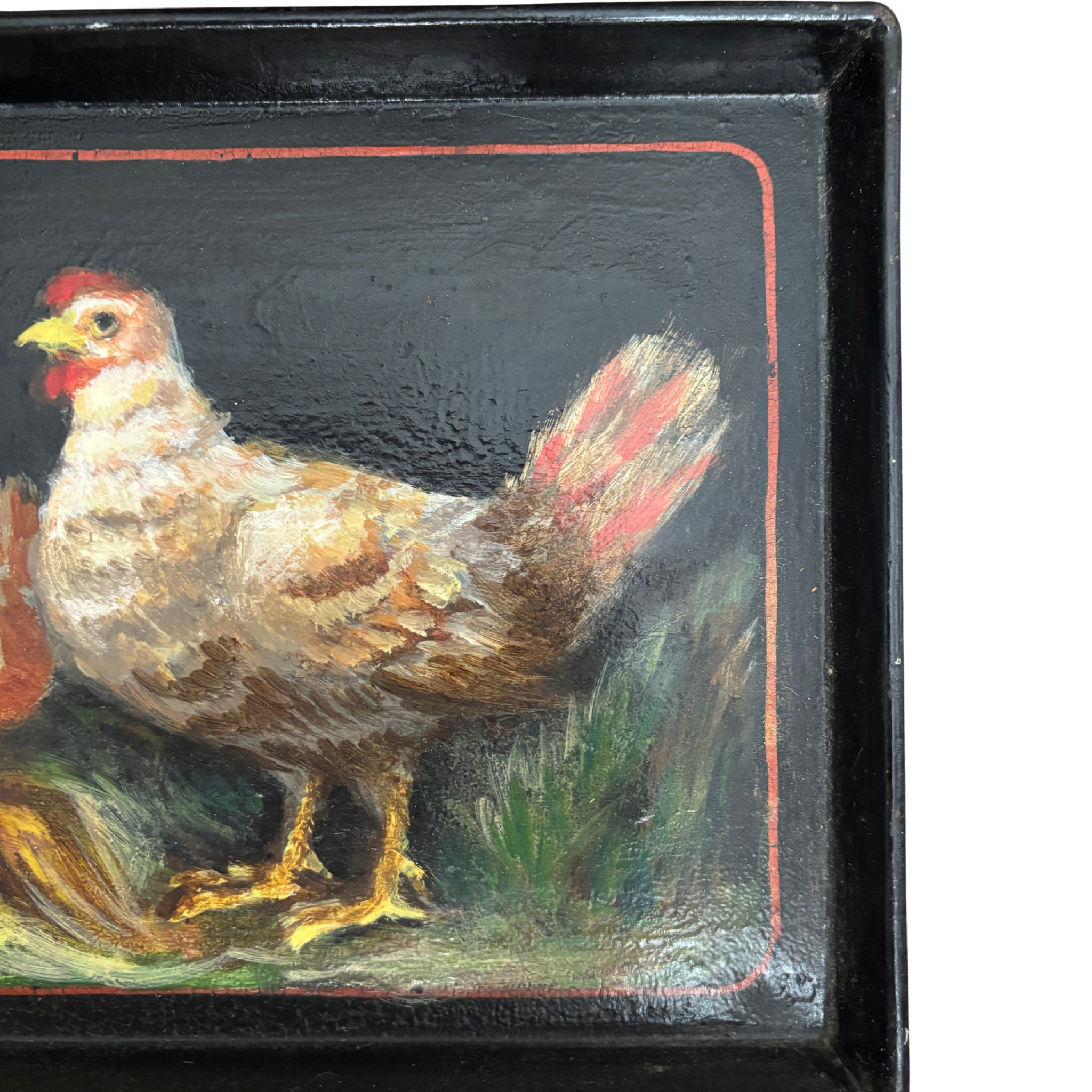 Contemporary Handpainted Chickens on Metal Tray by Stuart Taylor Rabb