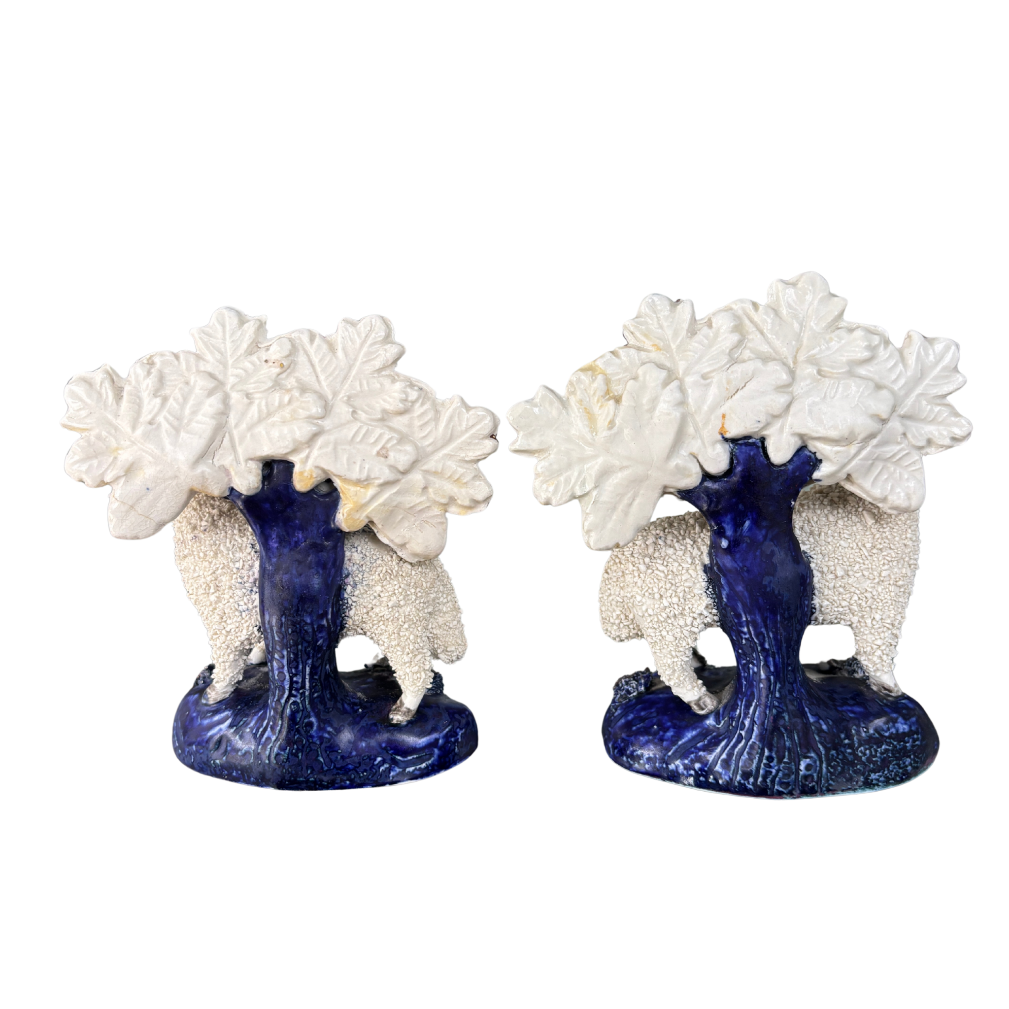Early Vintage English Staffordshire Sheep Figurines, Pair