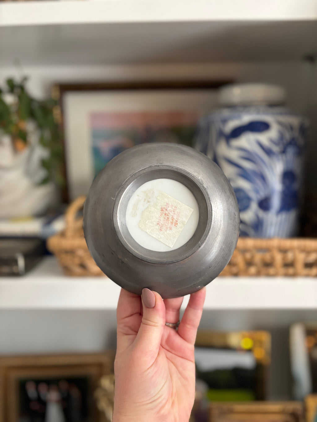 Pewter Encased Rose Canton Dish