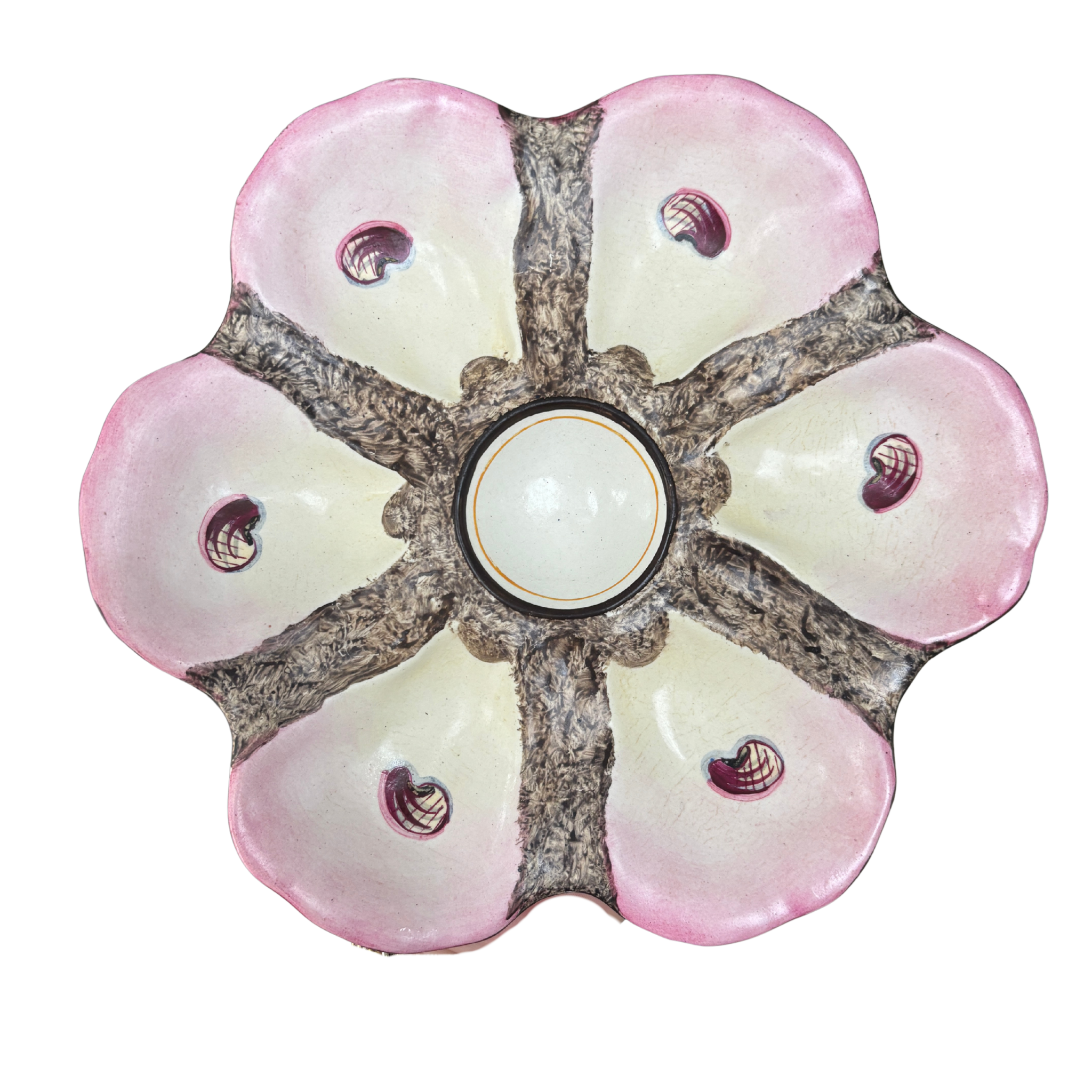 Antique Pink Majolica Oyster Plate