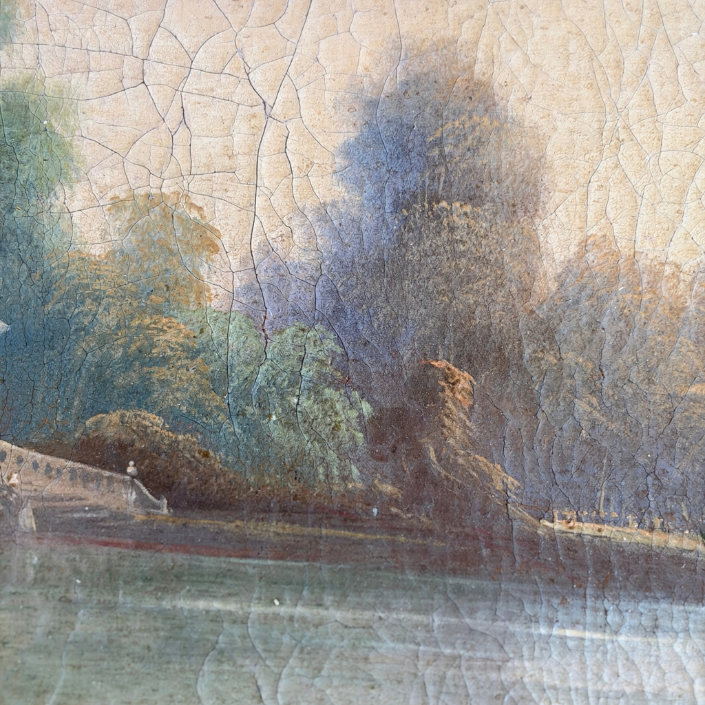Antique Framed Oil Painting of a Castle on the Water