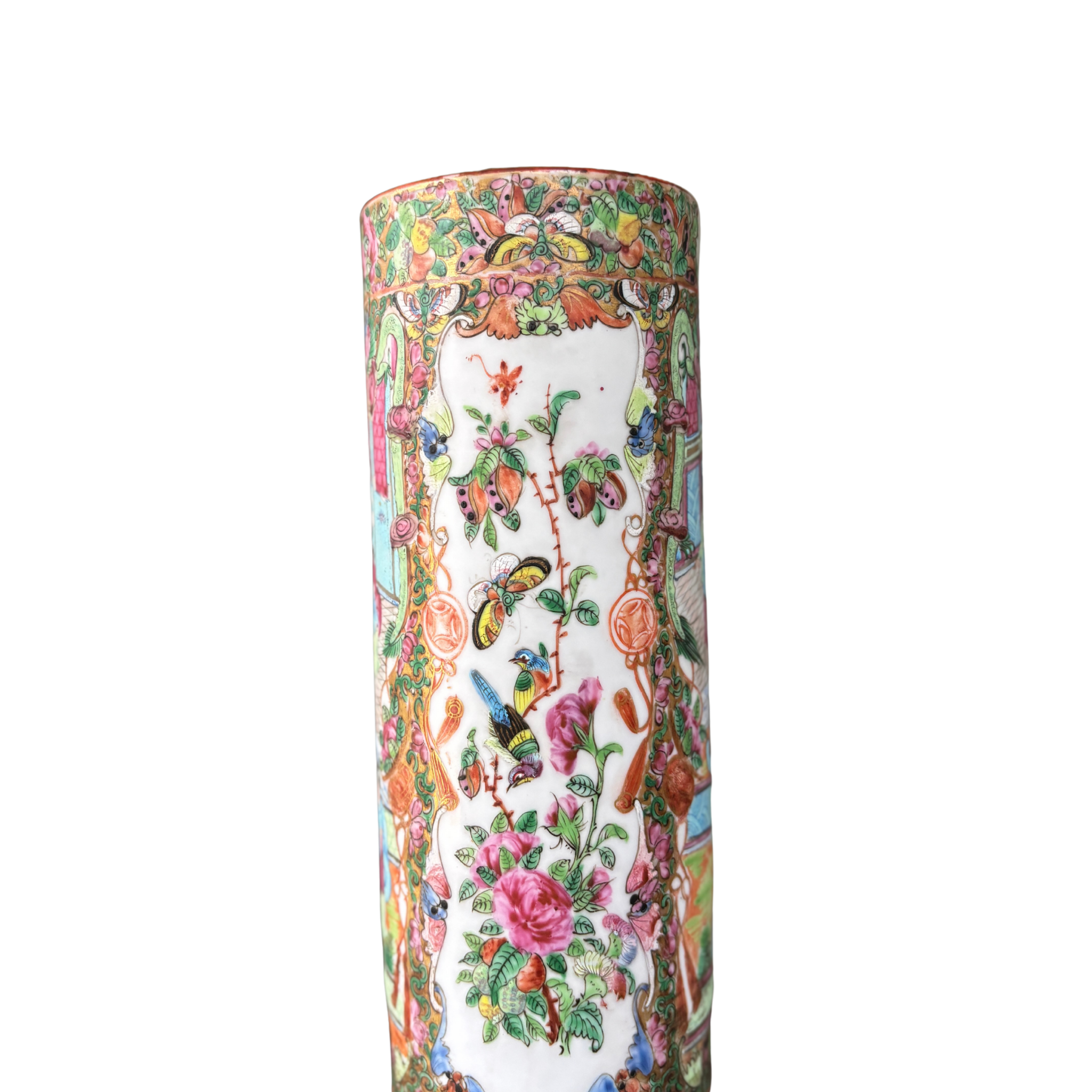 Antique Rose Medallion Cylindrical Vase