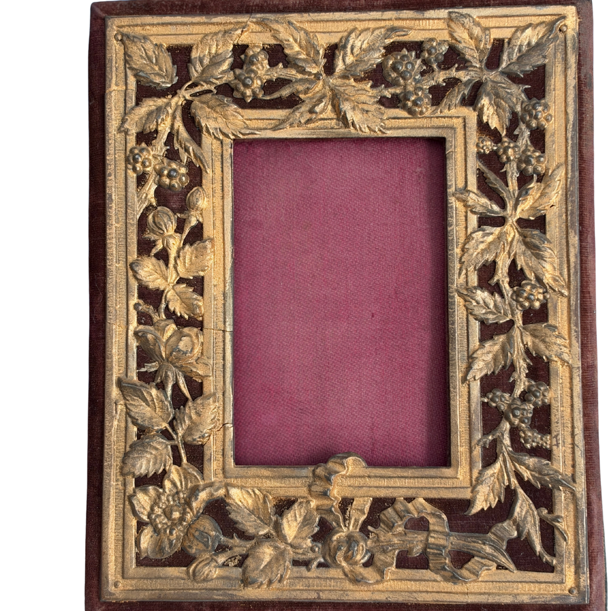Antique French Gilt Metal & Velvet Photo Frames