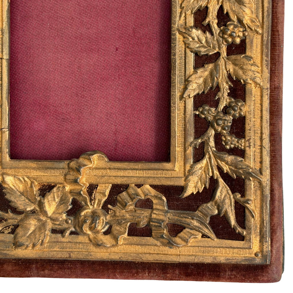 Antique French Gilt Metal & Velvet Photo Frames