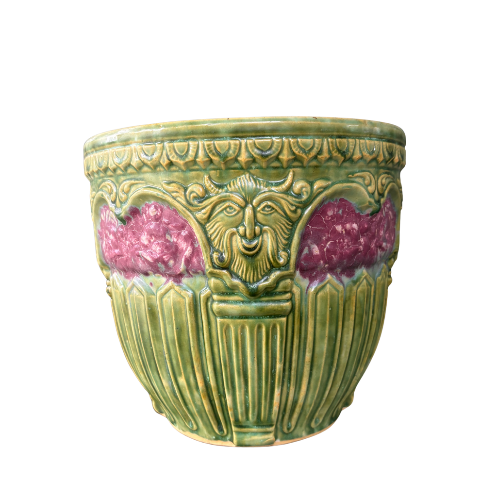 Antique Brush-McCoy Satyr & Roses Cachepot
